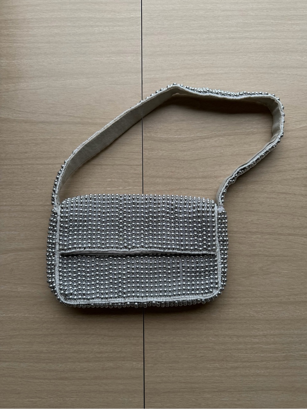 Anthropologie Silver Beaded Shoulder Bag